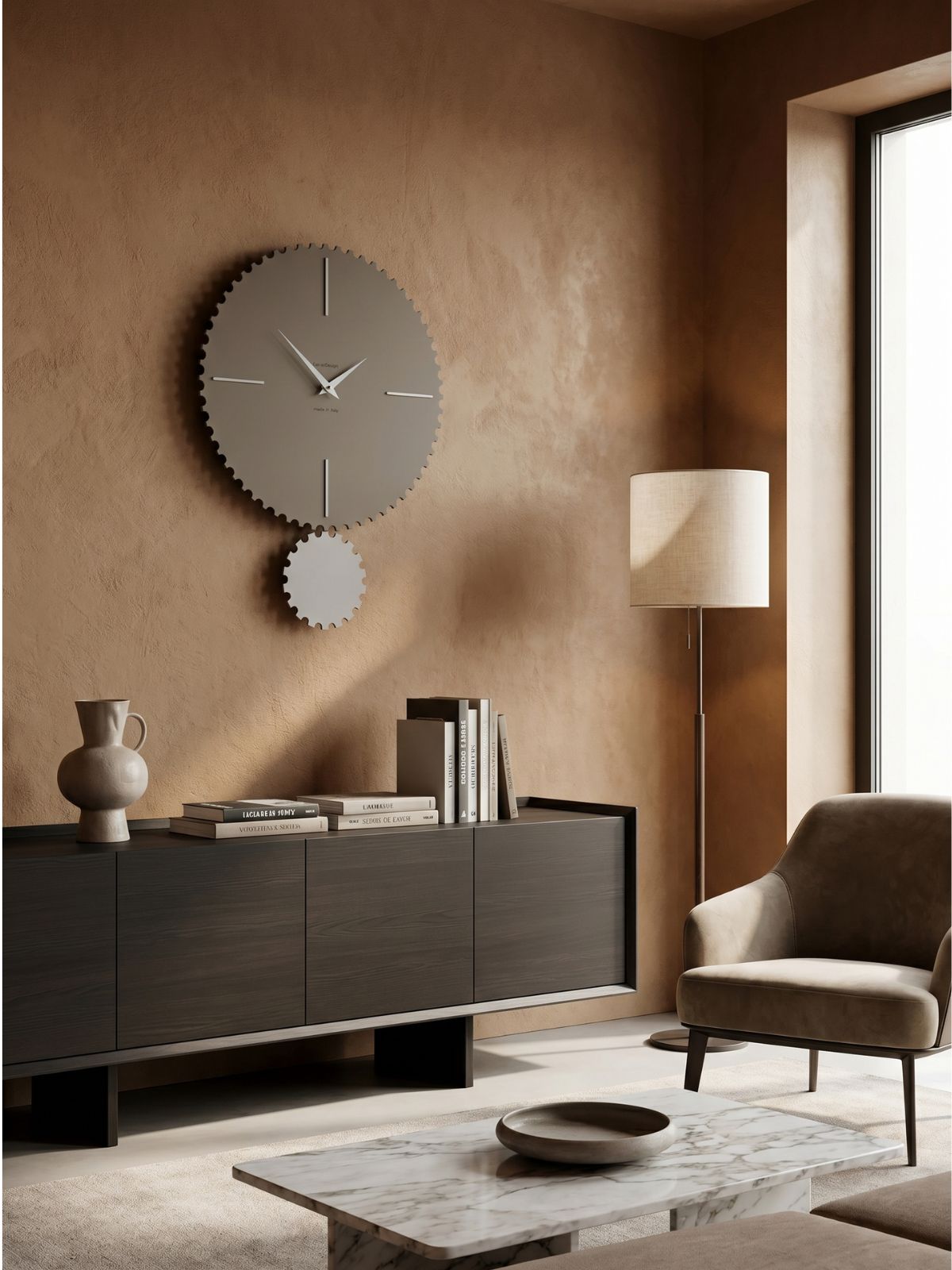 Riz contemporary pendulum wall clock by CalleaDesign in a modern interior